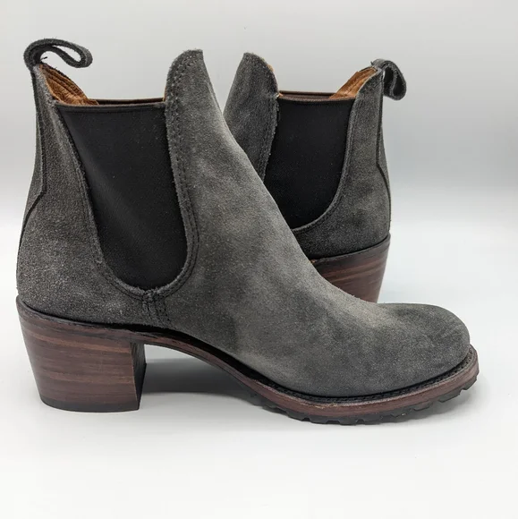 Frye Silver Gray Ankle Booties with Chunky Heel - Picture 5 of 10